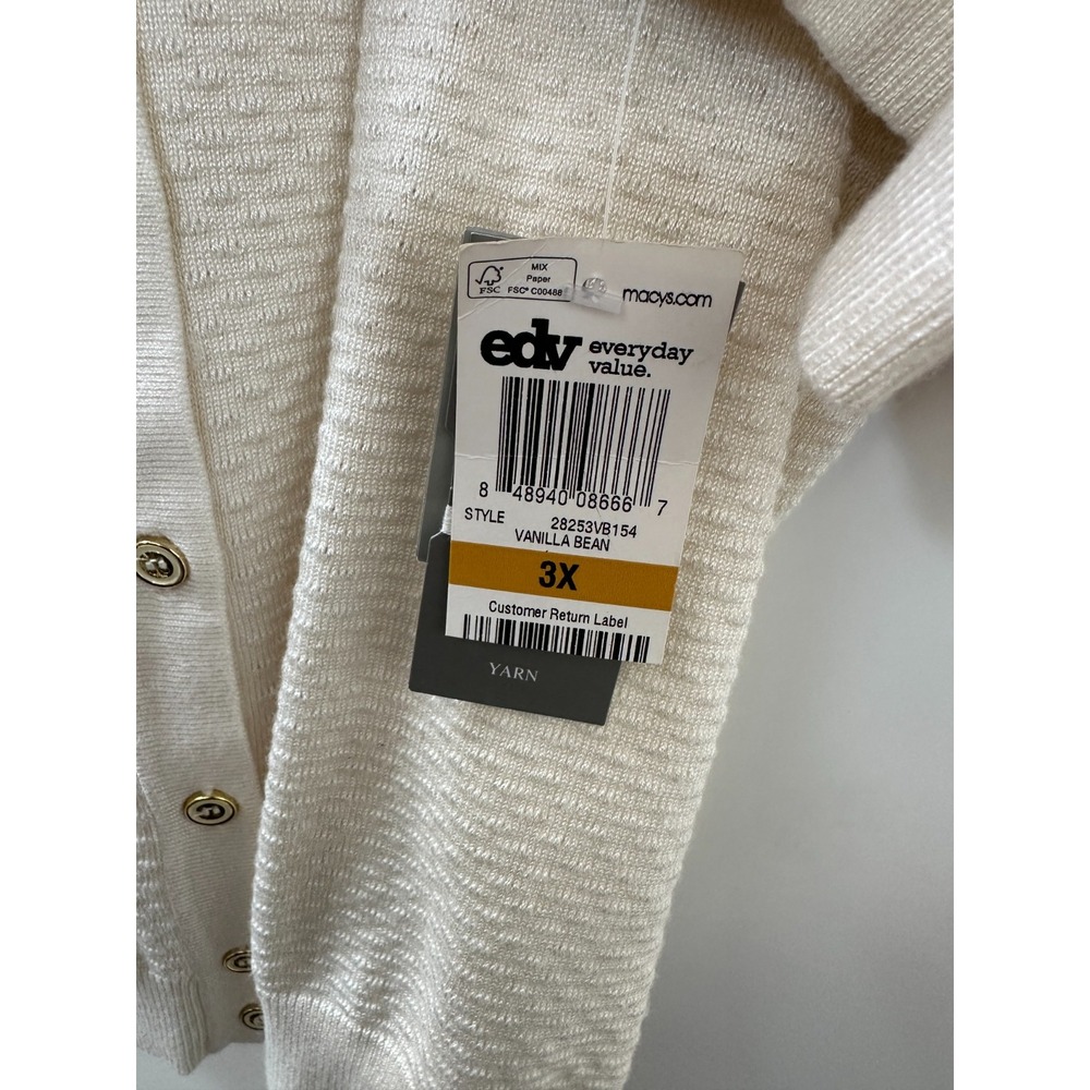 NEW Charter Club Textured Gold Button-Front Cardigan Sweater Cream Plus Size 3X - Picture 9 of 11
